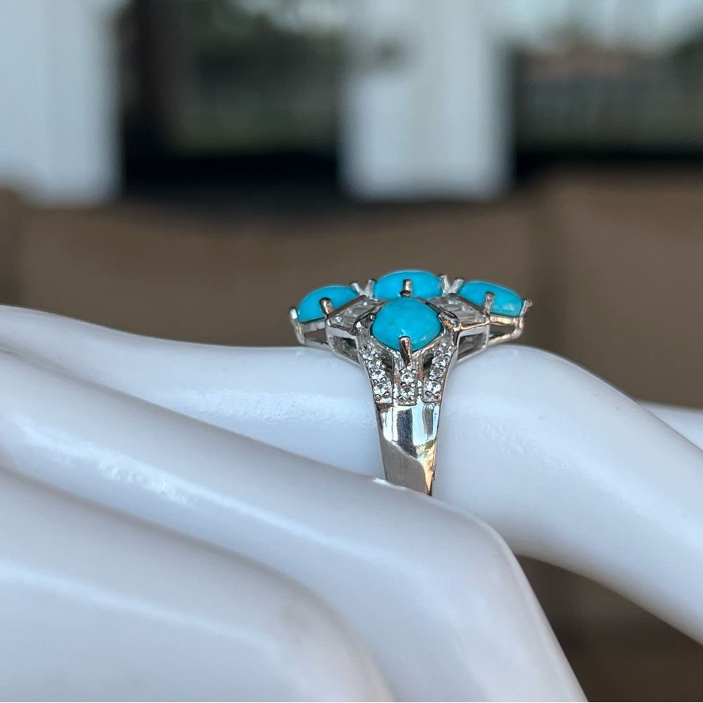 Arizona Sleeping Beauty Turquoise and Zircon Checkered Sterling Silver R… - Picture 9 of 14